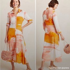 Anthropologie Peach & Orange Cora Maxi Shirtdress